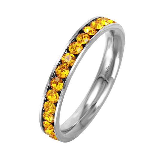 Sterling Silver 925 Rhodium Plated  November Yellow CZ Eternity Band Sizes 4-9