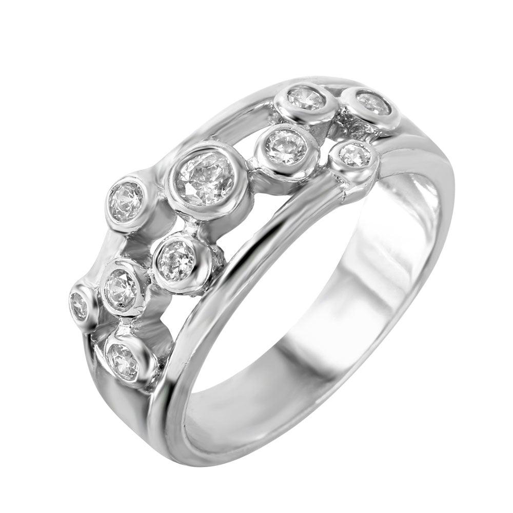 Sterling Silver 925 Rhodium Plated Pattern CZ Ring Fashion Band Sizes 5-9