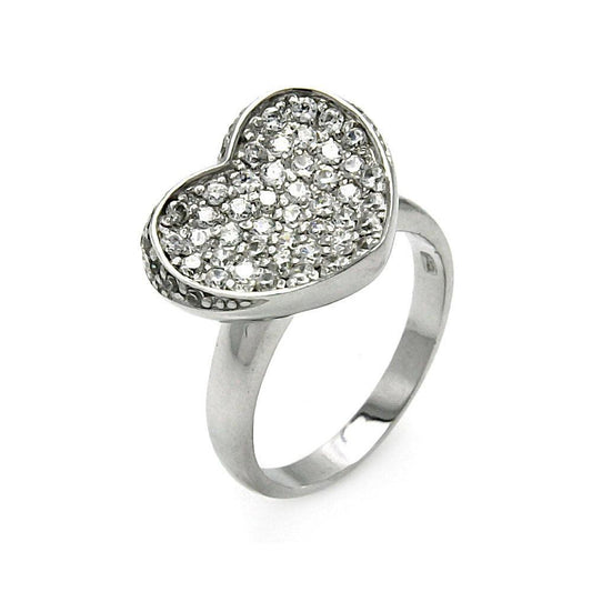 Sterling Silver 925 Rhodium Plated Clear CZ Heart Ring Love Band Sizes 5-9