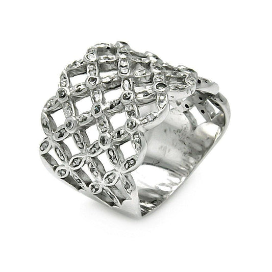 Sterling Silver 925 Rhodium Plated Clear CZ Flower Band Ring Sizes 5-10
