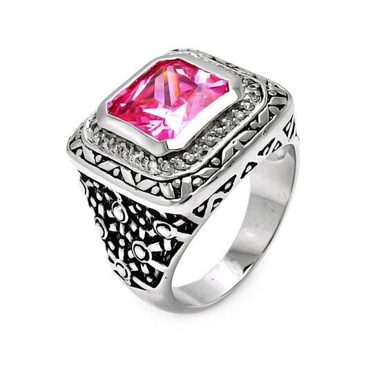 Sterling Silver 925 Oxidized Rhodium Plated Pink CZ Cocktail Ring Sizes 5-9