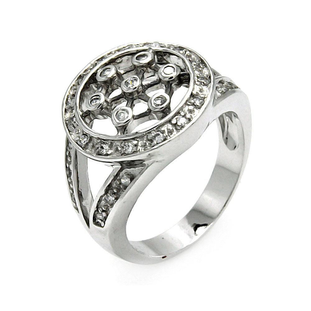 Sterling Silver 925 Rhodium Plated Clear CZ Helm Captians Wheel Ring Sizes 5-9