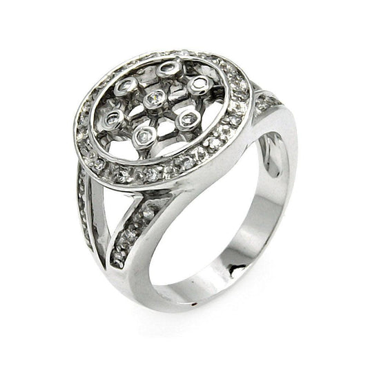 Sterling Silver 925 Rhodium Plated Clear CZ Helm Captians Wheel Ring Sizes 5-9