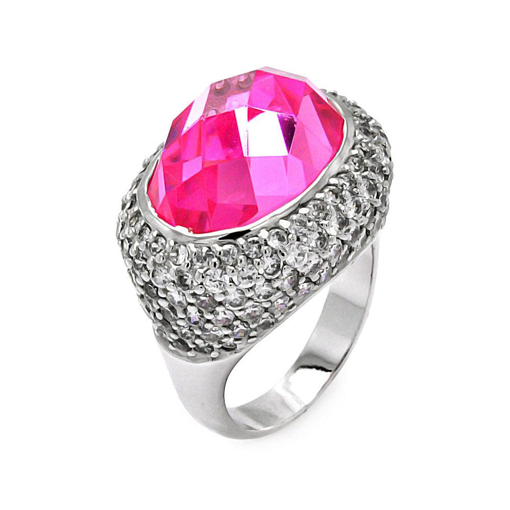 Sterling Silver 925 Rhodium Plated Pink CZ Cocktail Ring Fashion Band Sizes 5-6