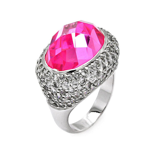 Sterling Silver 925 Rhodium Plated Pink CZ Cocktail Ring Fashion Band Sizes 5-6
