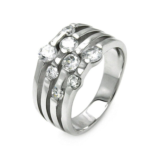 Rhodium Plated Sterling Silver 925 Clear CZ Ring Fashion Band Sizes 5-9
