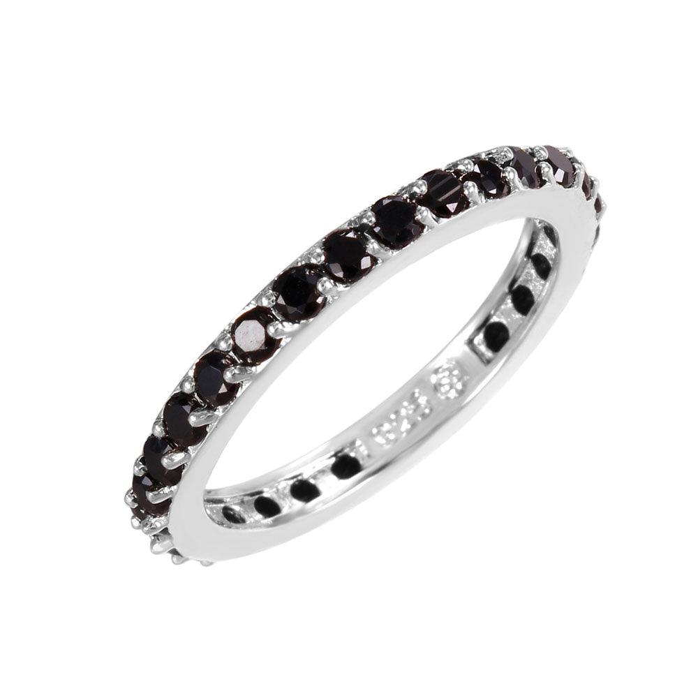 Rhodium Plated Sterling Silver 925 Black CZ Stackable Eternity Ring Sizes 5-9