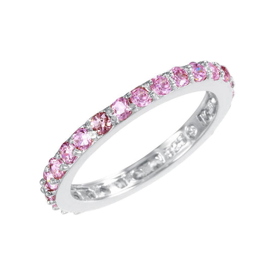 Rhodium Plated Sterling Silver 925 Pink CZ Stackable Eternity Ring Sizes 5-9