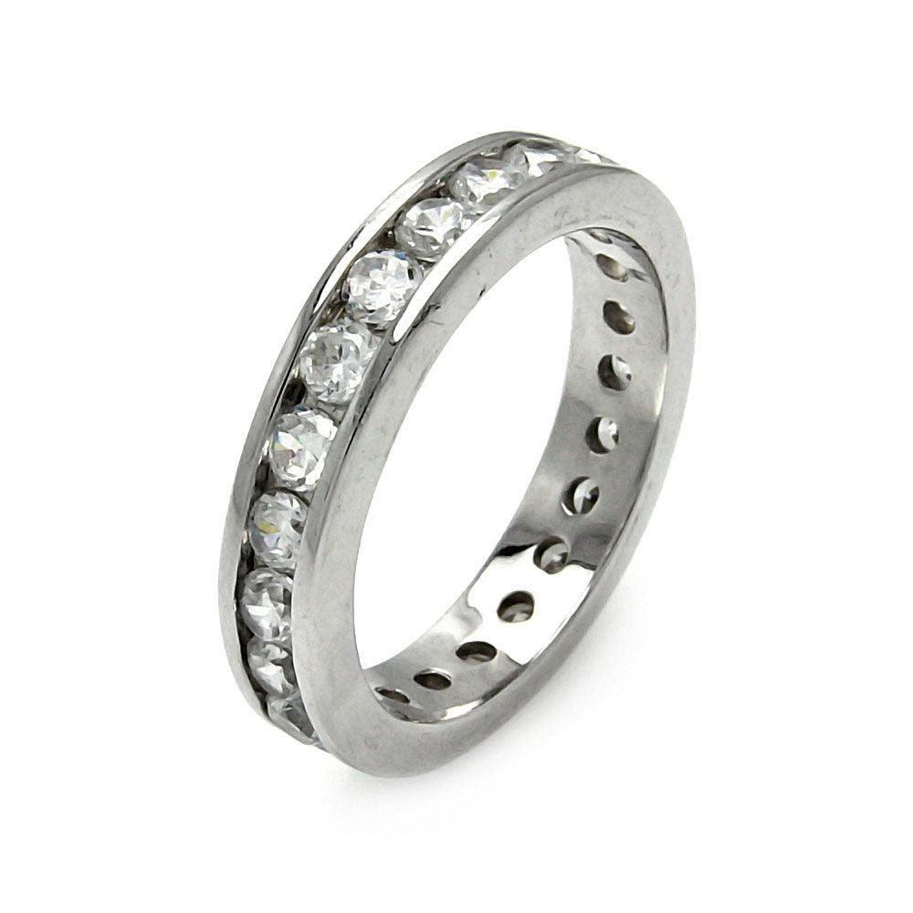 Rhodium Plated Sterling Silver 925 Clear CZ Stackable Eternity Ring Sizes 5-9