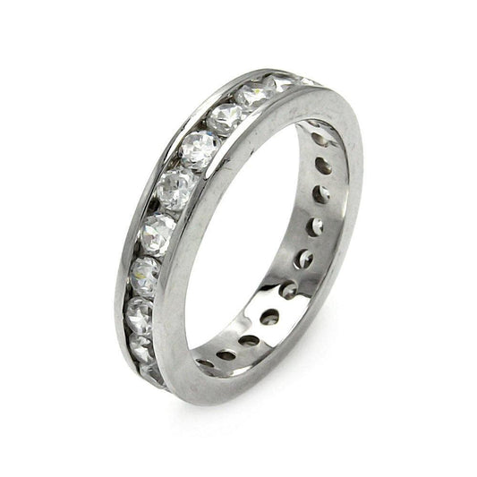 Rhodium Plated Sterling Silver 925 Clear CZ Stackable Eternity Ring Sizes 5-9