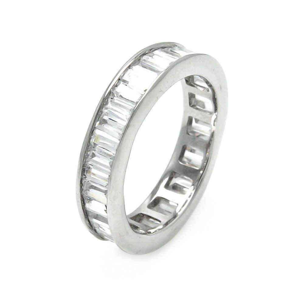 Sterling Silver 925 Rhodium Plated Baguette CZ Stackable Eternity Ring Sizes 5-9