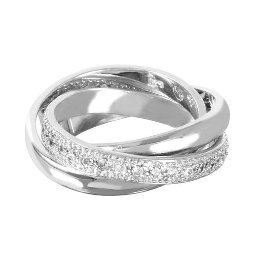 Rhodium Plated Sterling Silver 925 Clear CZ Movable Ring Band Sizes 5-9