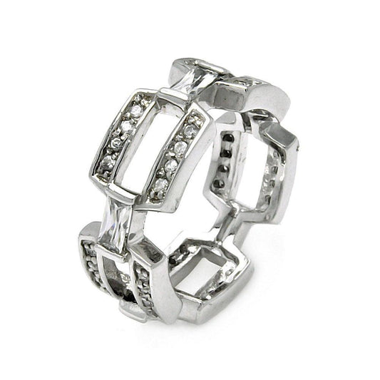 Sterling Silver 925 Rhodium Plated Clear CZ Square Link Eternity Ring Sizes 5-9