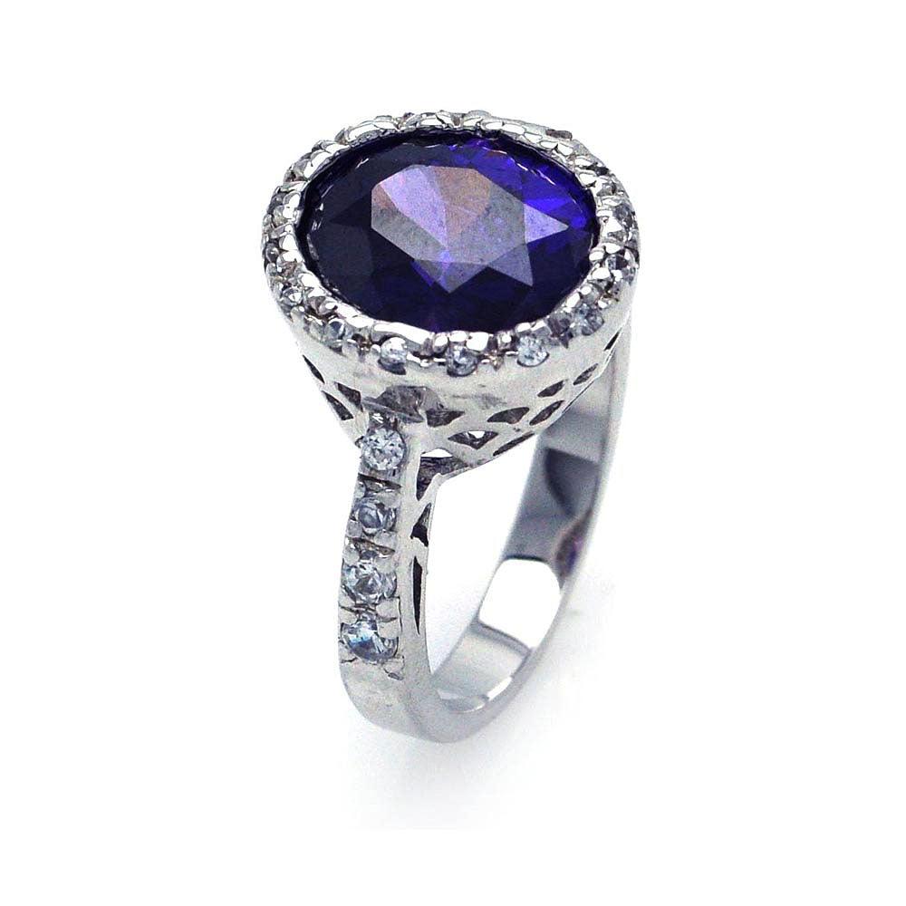 Sterling Silver 925 Rhodium Plated Clear and Purple Center CZ Ring Sizes 5-5