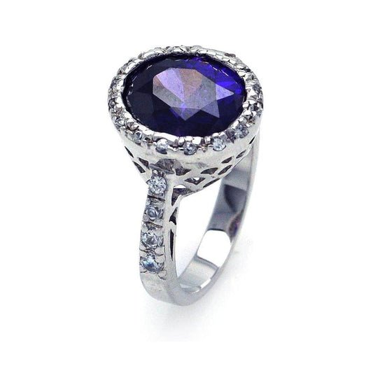Sterling Silver 925 Rhodium Plated Clear and Purple Center CZ Ring Sizes 5-5