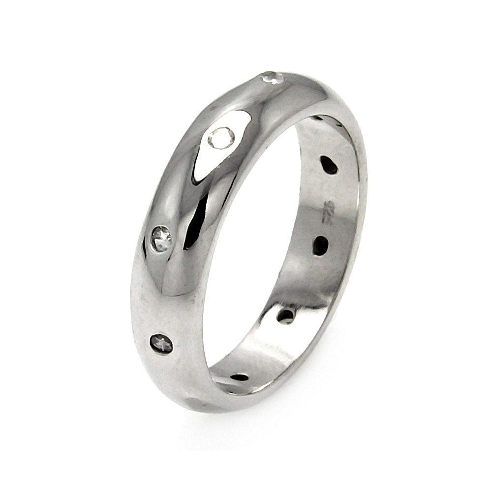 Sterling Silver 925 Rhodium Plated High Polish Band Clear CZ Ring Sizes 5-9