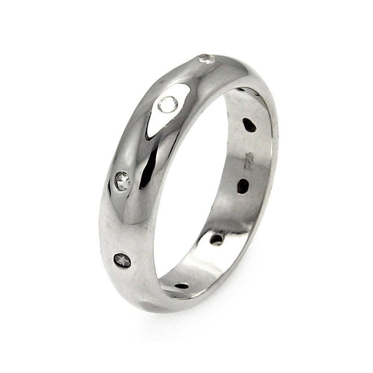 Sterling Silver 925 Rhodium Plated High Polish Band Clear CZ Ring Sizes 5-9