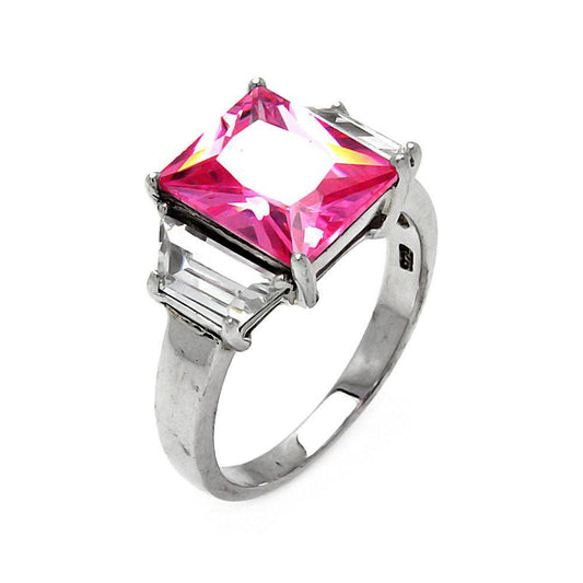 Sterling Silver 925 Rhodium Plated Pink Princess Cut CZ Ring Sizes 5-9