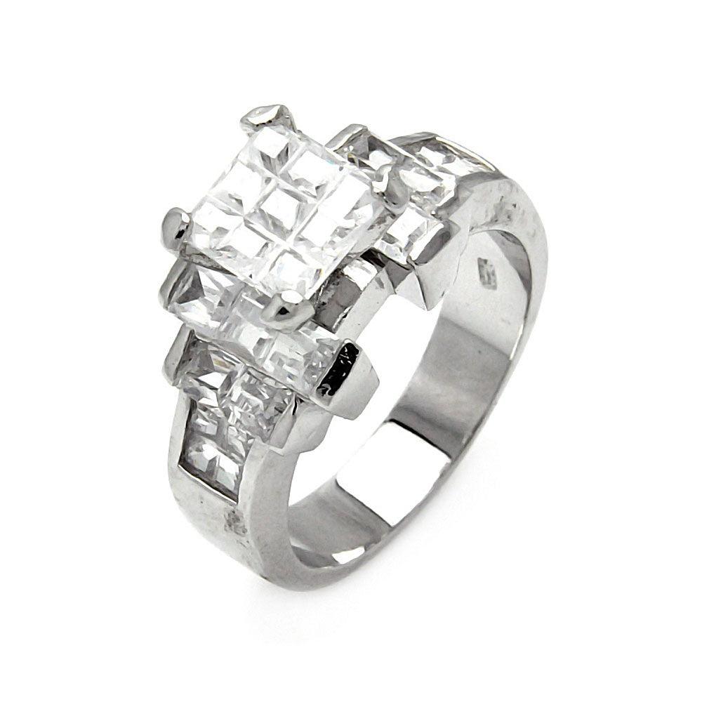 Sterling Silver 925 Rhodium Plated Diamond-Cut Clear CZ Ring Band Sizes 5-9