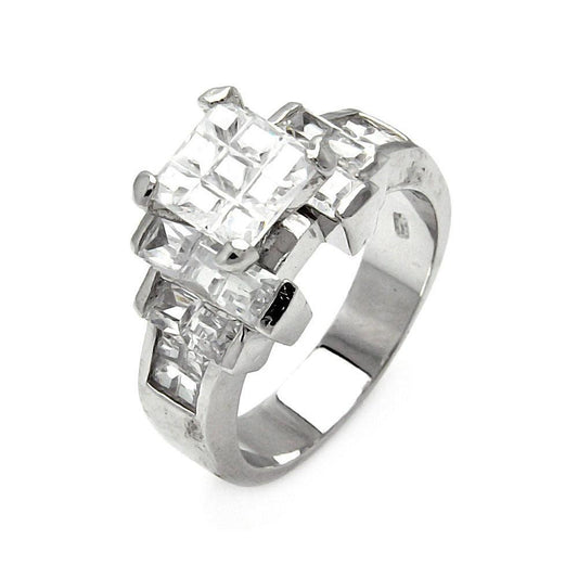 Sterling Silver 925 Rhodium Plated Diamond-Cut Clear CZ Ring Band Sizes 5-9