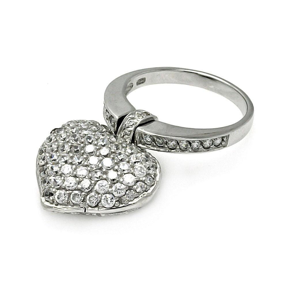 Sterling Silver 925 Rhodium Plated Movable Clear CZ Dangle Heart Ring Sizes 5-9