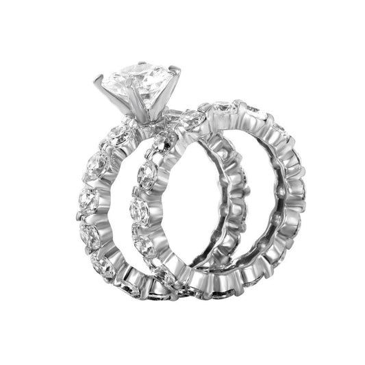 Sterling Silver 925 Rhodium Plated CZ Stackable Engagement Ring Set Sizes 5-9