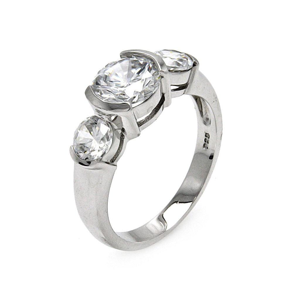 Rhodium Plated Sterling Silver 925 Clear CZ Past Present Future Ring Sizes 5-9