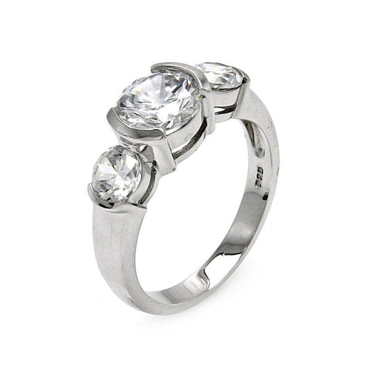 Rhodium Plated Sterling Silver 925 Clear CZ Past Present Future Ring Sizes 5-9
