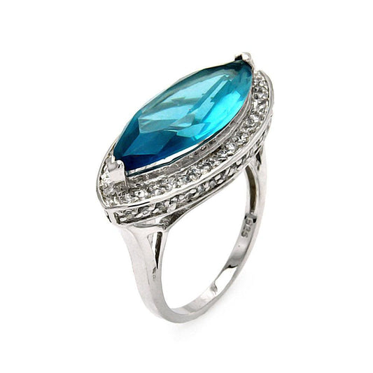 Sterling Silver 925 Rhodium Plated Blue Cat's Eye CZ Cocktail Ring Sizes 5-9