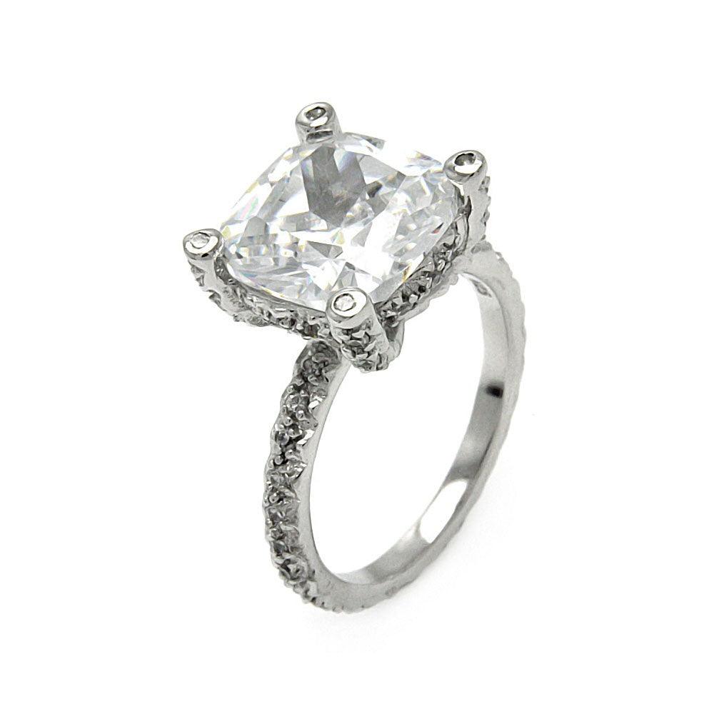 Sterling Silver 925 Rhodium Plated Square Center Clear CZ Ring Sizes 5-10