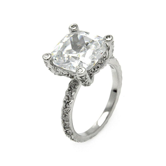 Sterling Silver 925 Rhodium Plated Square Center Clear CZ Ring Sizes 5-10