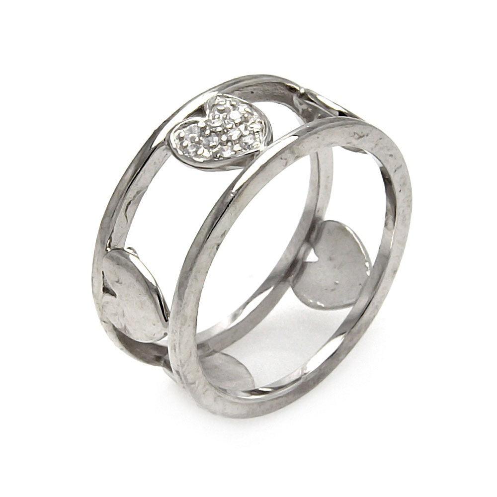 Sterling Silver 925 Rhodium Plated Clear CZ Eternity Heart Ring Sizes 5-10