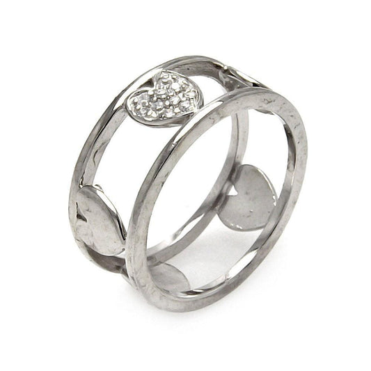 Sterling Silver 925 Rhodium Plated Clear CZ Eternity Heart Ring Sizes 5-10