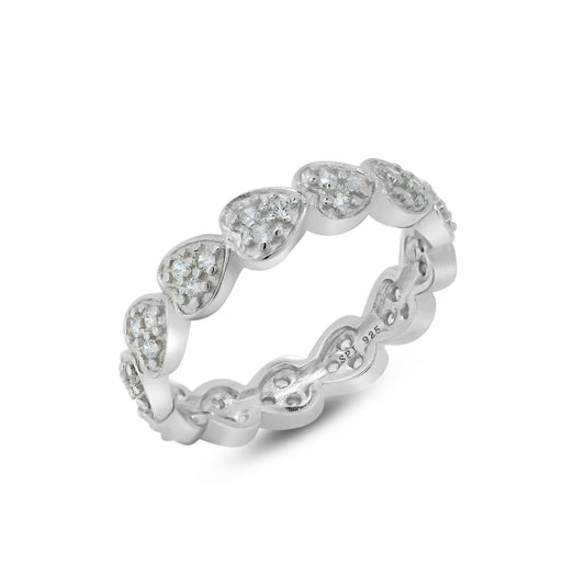 Rhodium Plated Sterling Silver 925 CZ Stackable Eternity Heart Ring Sizes 5-9