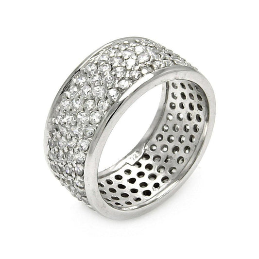 Rhodium Plated Sterling Silver 925 Pave Set Clear CZ Ring Band Sizes 5-9