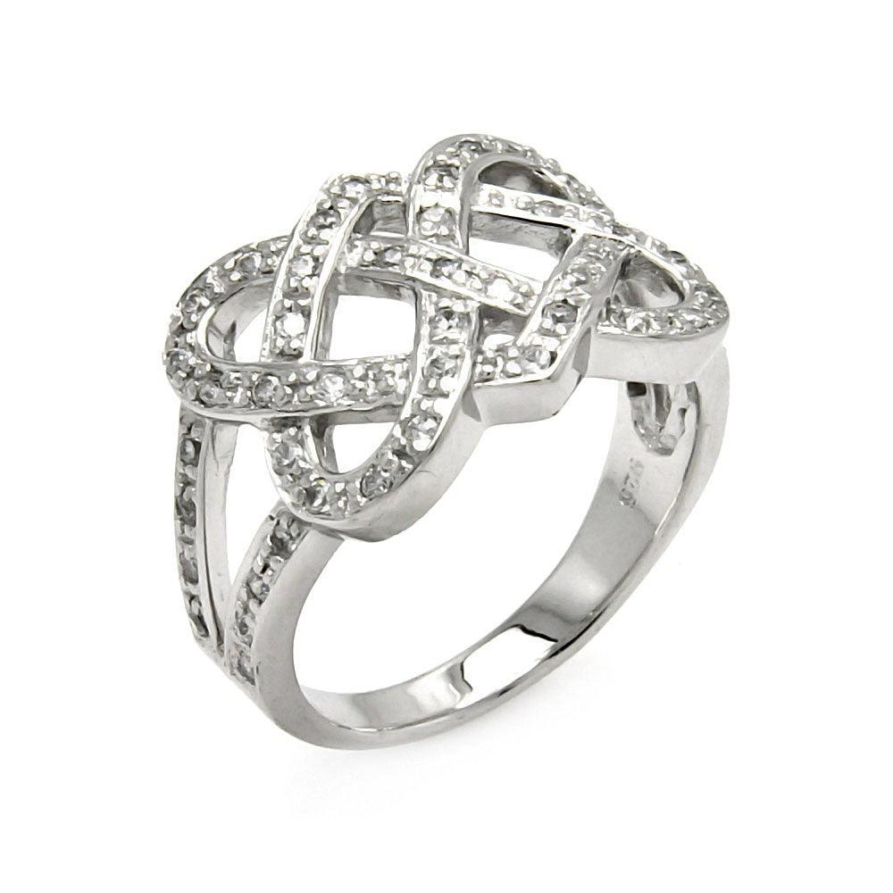 Sterling Silver 925 Rhodium Plated Clear CZ Intertwined Knot Ring Sizes 5-10