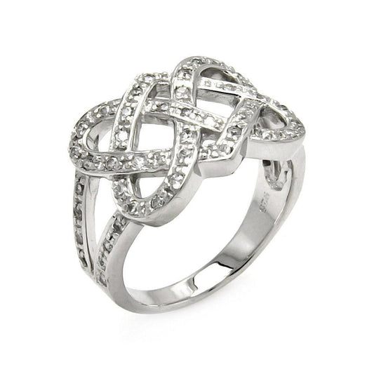 Sterling Silver 925 Rhodium Plated Clear CZ Intertwined Knot Ring Sizes 5-10