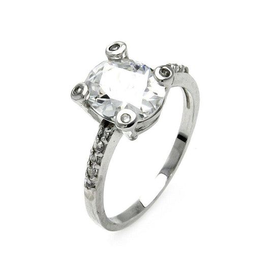 Rhodium Plated Sterling Silver 925 Oval Clear CZ Center Ring Band Sizes 5-9