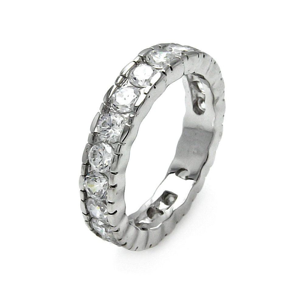 Rhodium Plated Sterling Silver 925 Channel Set CZ Stackable Ring Sizes 6-8