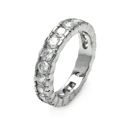 Rhodium Plated Sterling Silver 925 Channel Set CZ Stackable Ring Sizes 6-8