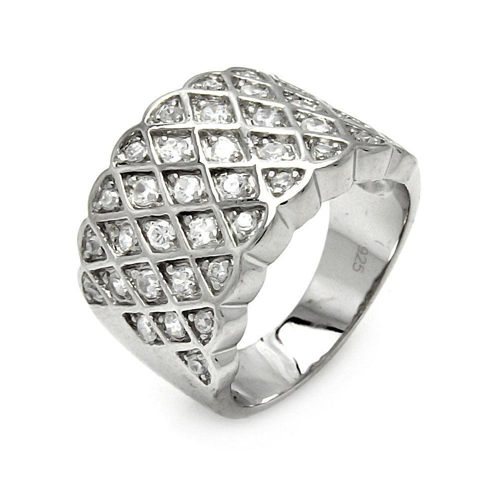 Rhodium Plated Sterling Silver 925 Criss-Cross Design Clear CZ Ring Sizes 5-8