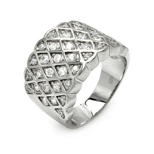 Rhodium Plated Sterling Silver 925 Criss-Cross Design Clear CZ Ring Sizes 5-8
