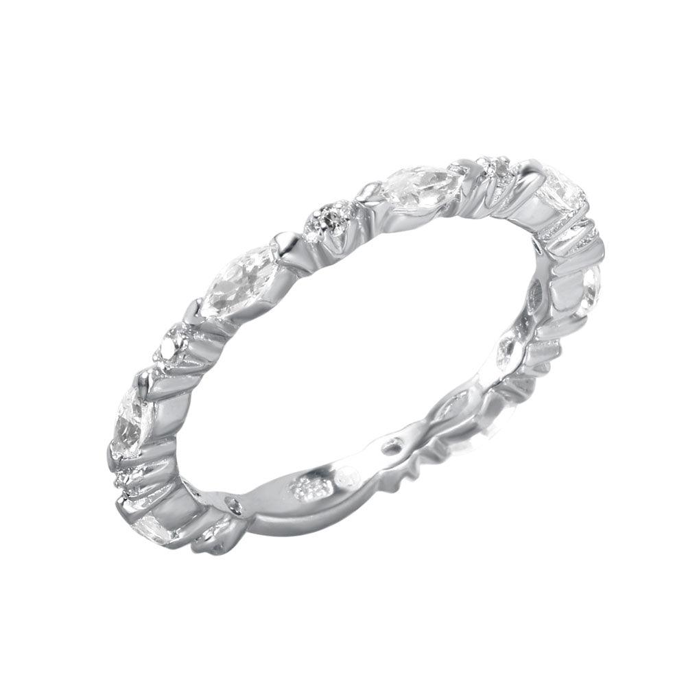 Rhodium Plated Sterling Silver 925 Clear CZ Stackable Ring Band Sizes 5-9