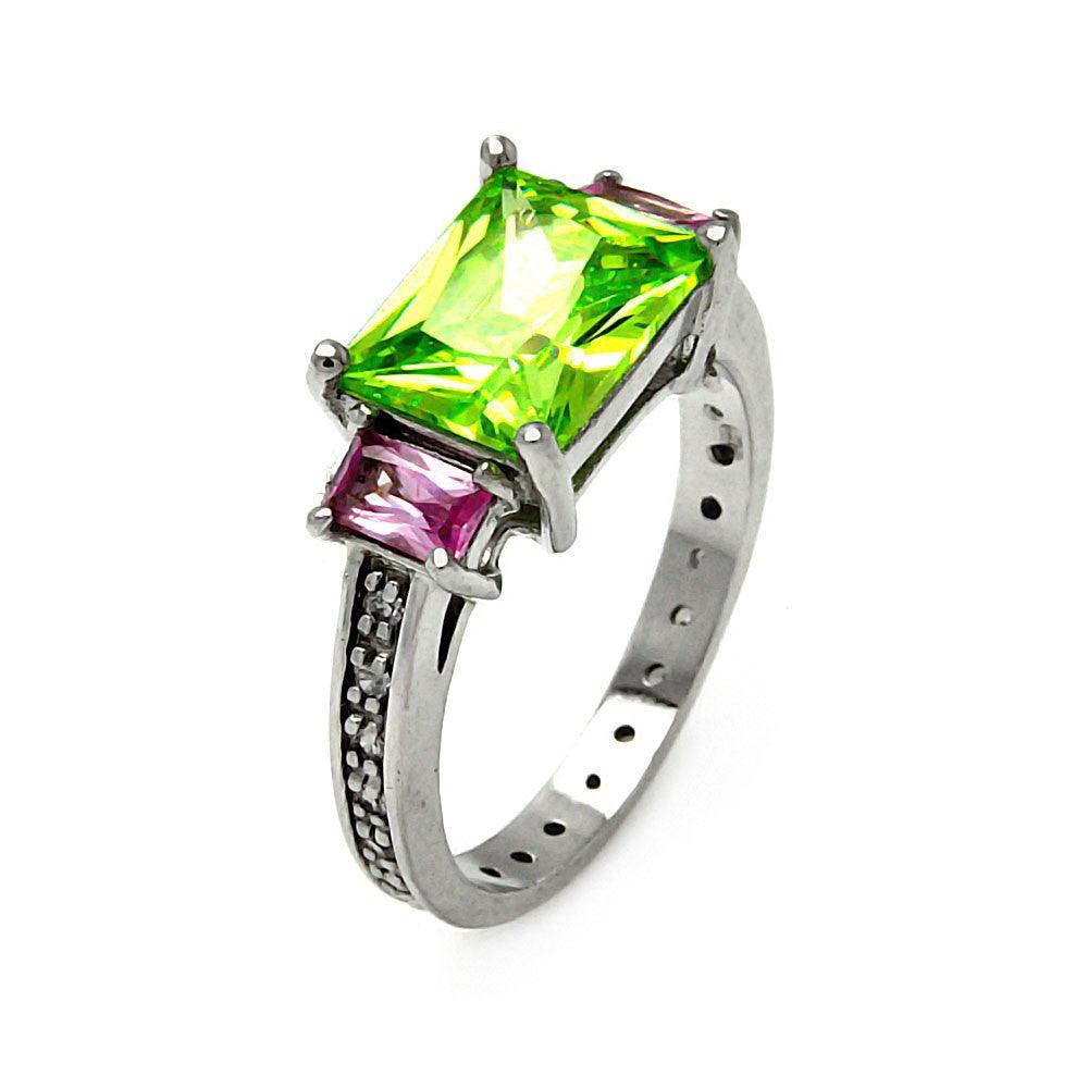 Sterling Silver 925 Rhodium Plated Multi Color CZ Ring Fashion Band Sizes 5-9