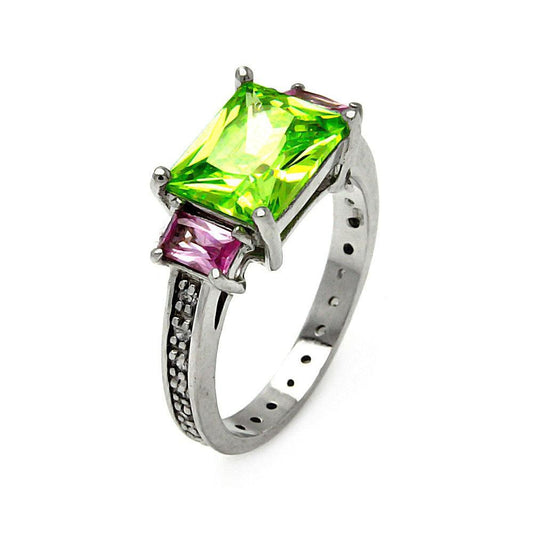 Sterling Silver 925 Rhodium Plated Multi Color CZ Ring Fashion Band Sizes 5-9