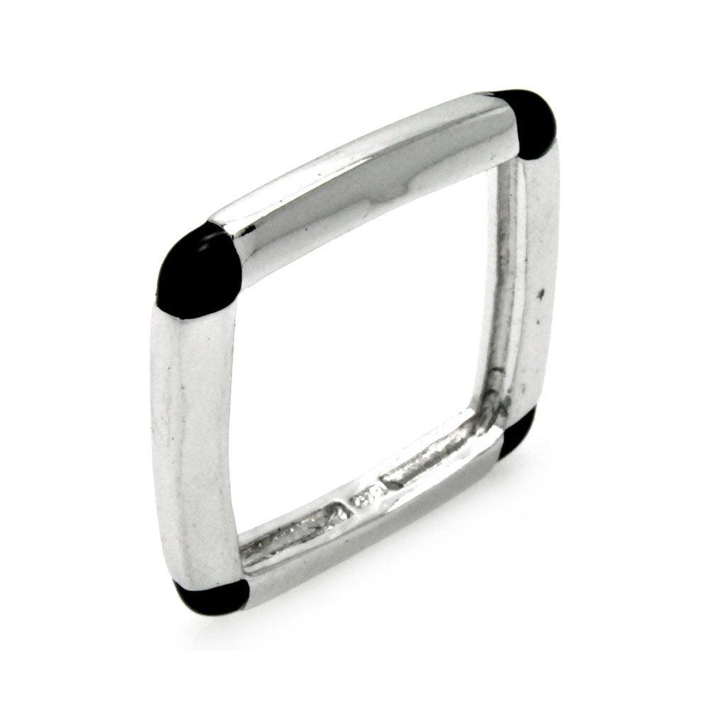 Rhodium Plated Sterling Silver 925 Black Enamel Square Ring Band Sizes 5-9