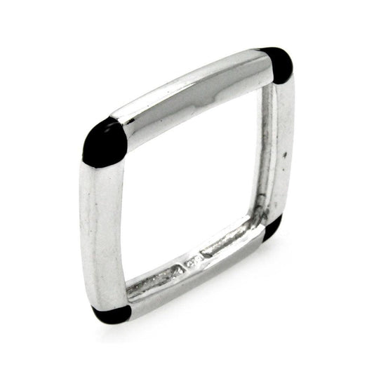 Rhodium Plated Sterling Silver 925 Black Enamel Square Ring Band Sizes 5-9