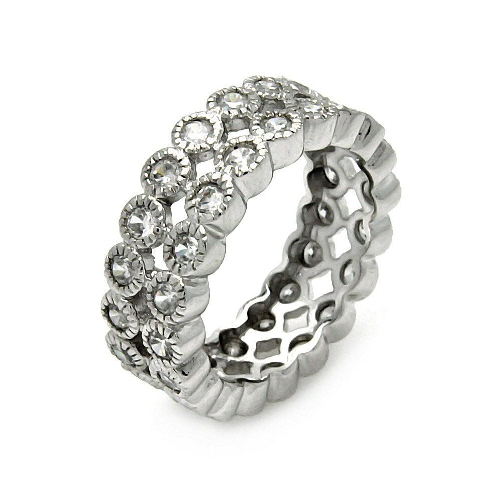 Rhodium Plated Sterling Silver 925 Double Row CZ Eternity Ring Band Sizes 5-10