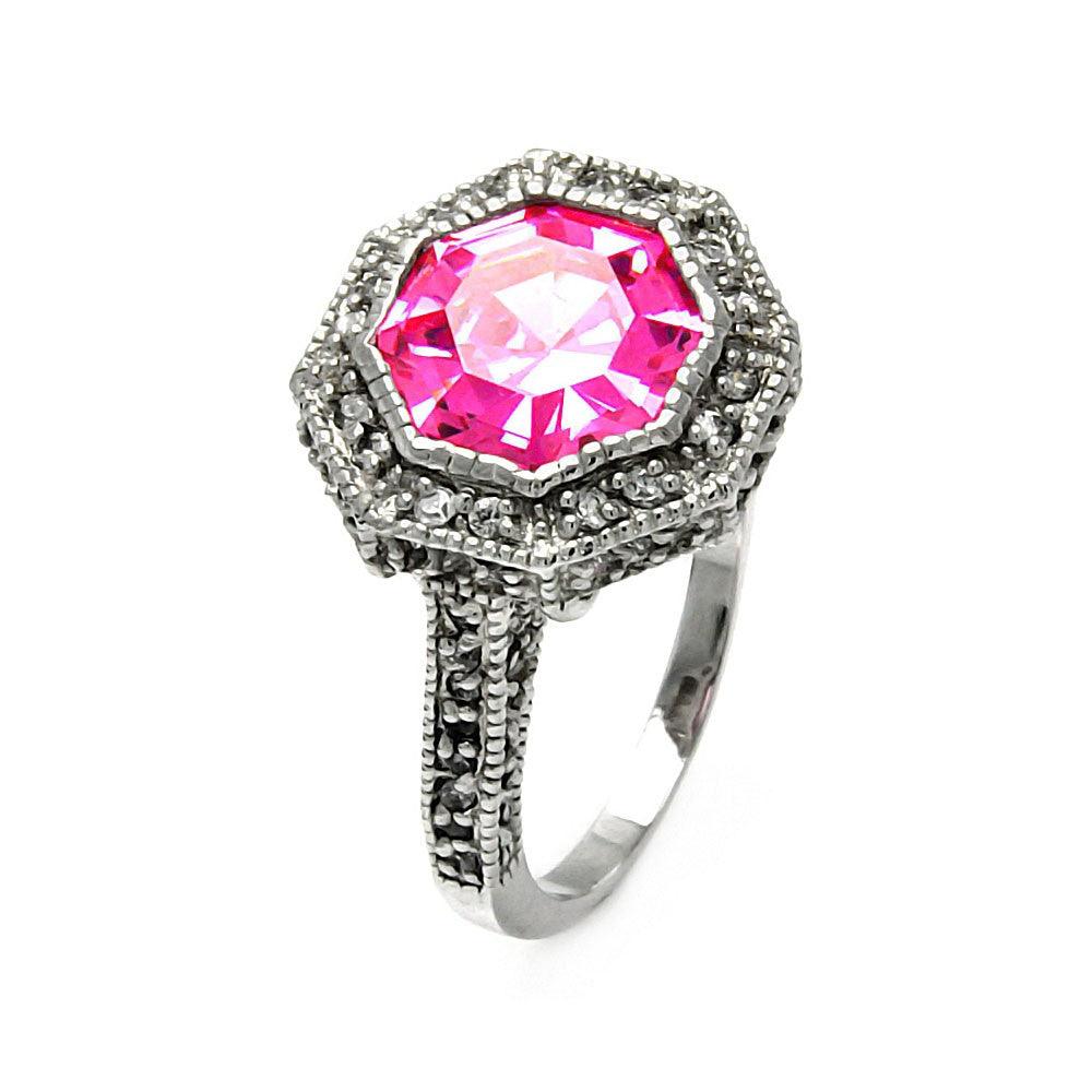 Sterling Silver 925 Oxidized Rhodium Plated Pink Octagon CZ Ring New Sizes 5-5