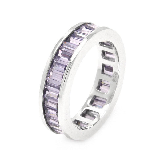 Sterling Silver 925 Rhodium Plated Purple Baguette CZ Eternity Ring Sizes 5-9